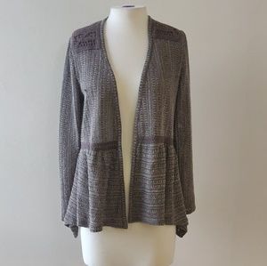 Knox Rose | Gray Peplum Cardigan Crochet Detail